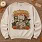 Sand October Favorites Halloween crewneck flat lay with pumpkin and fall leaves