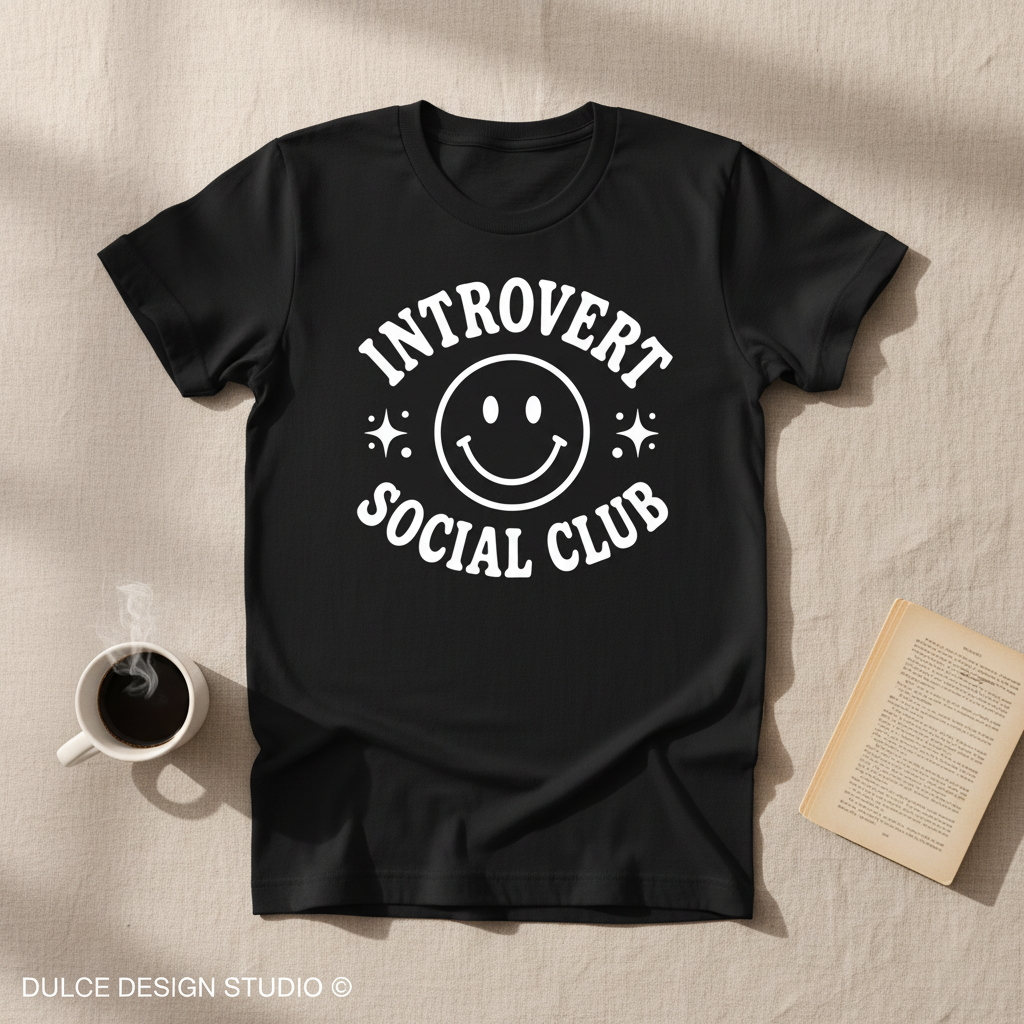 Introvert Social Club - Black Tee Flat Lay