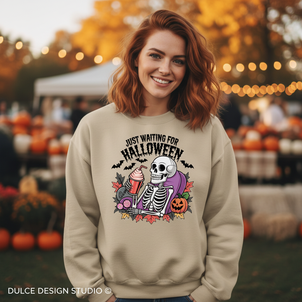 Just Waiting for Halloween Sand crewneck lifestyle mockup