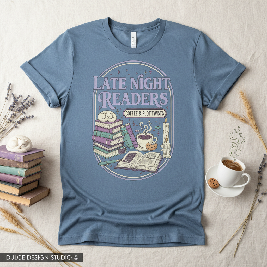 Late Night Readers Dusty Blue Flat Lay Clean Watermark