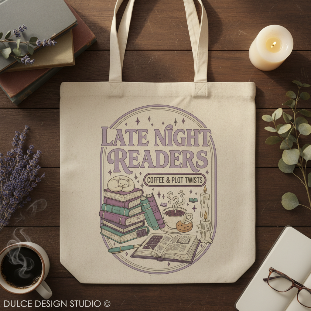 Late Night Readers Natural Canvas Tote Mockup