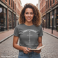 Light-Skinned Woman wearing Dark Gray Heather Garrett Morgan Tee