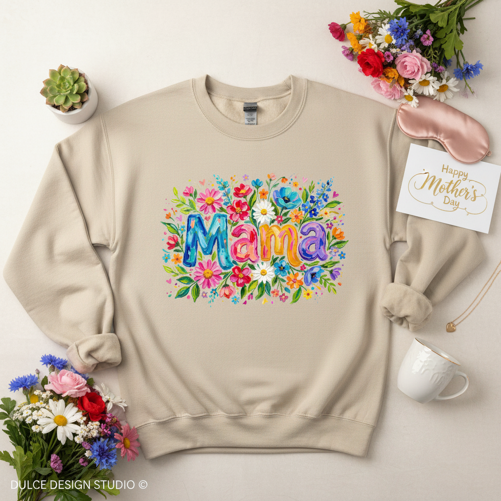 Mama Floral Sand Sweatshirt Flat Lay