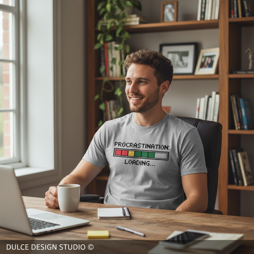 Man wearing Heather Gray Procrastination Tee