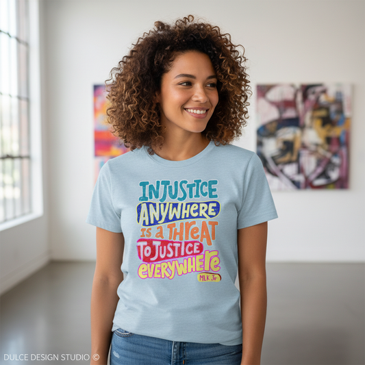 MLK Justice quote heather ice blue shirt mockup