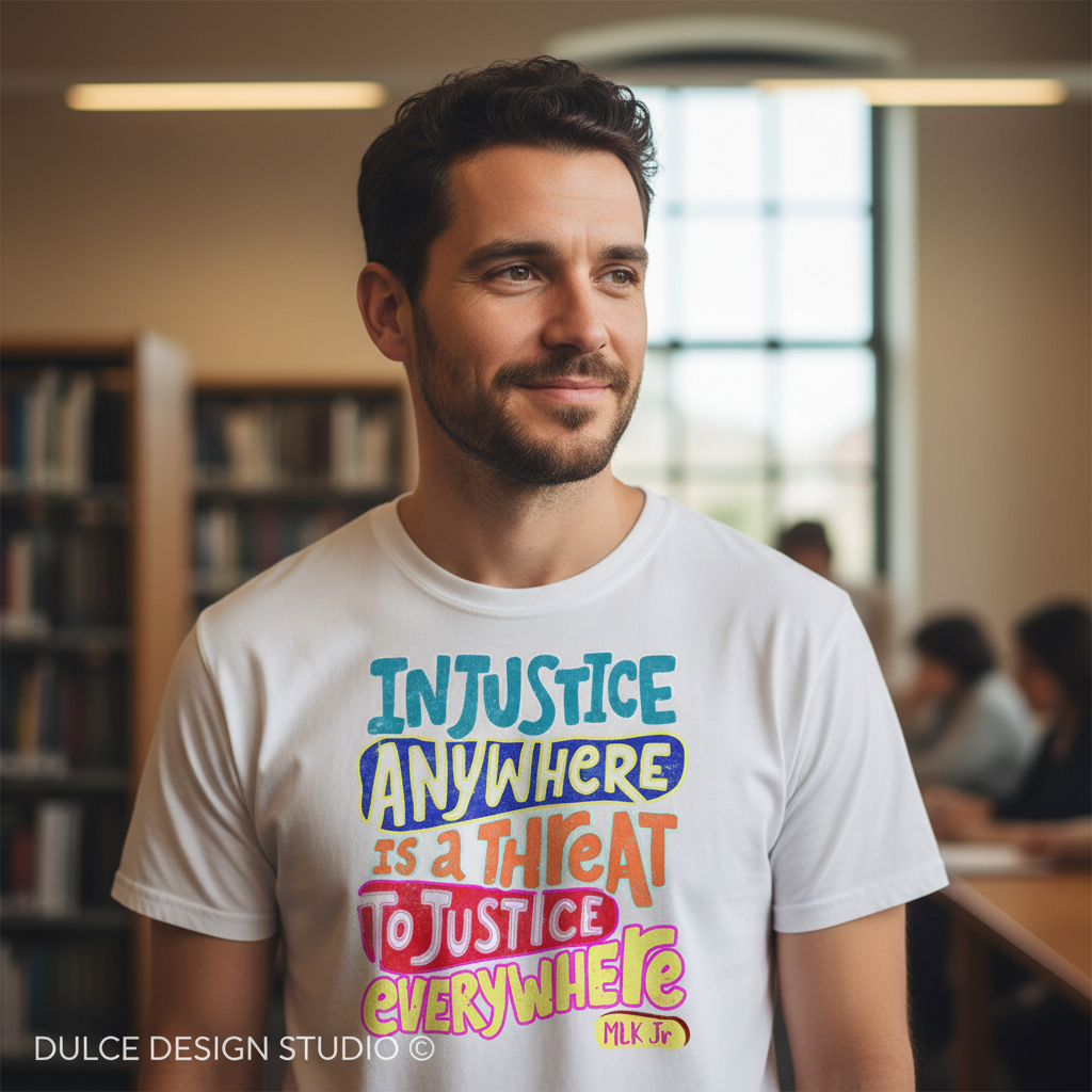 MLK Justice quote natural white shirt mockup