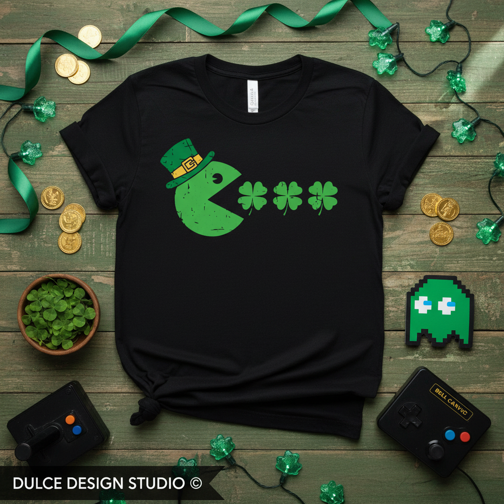 Pac-Man Shamrock Black Flat Lay