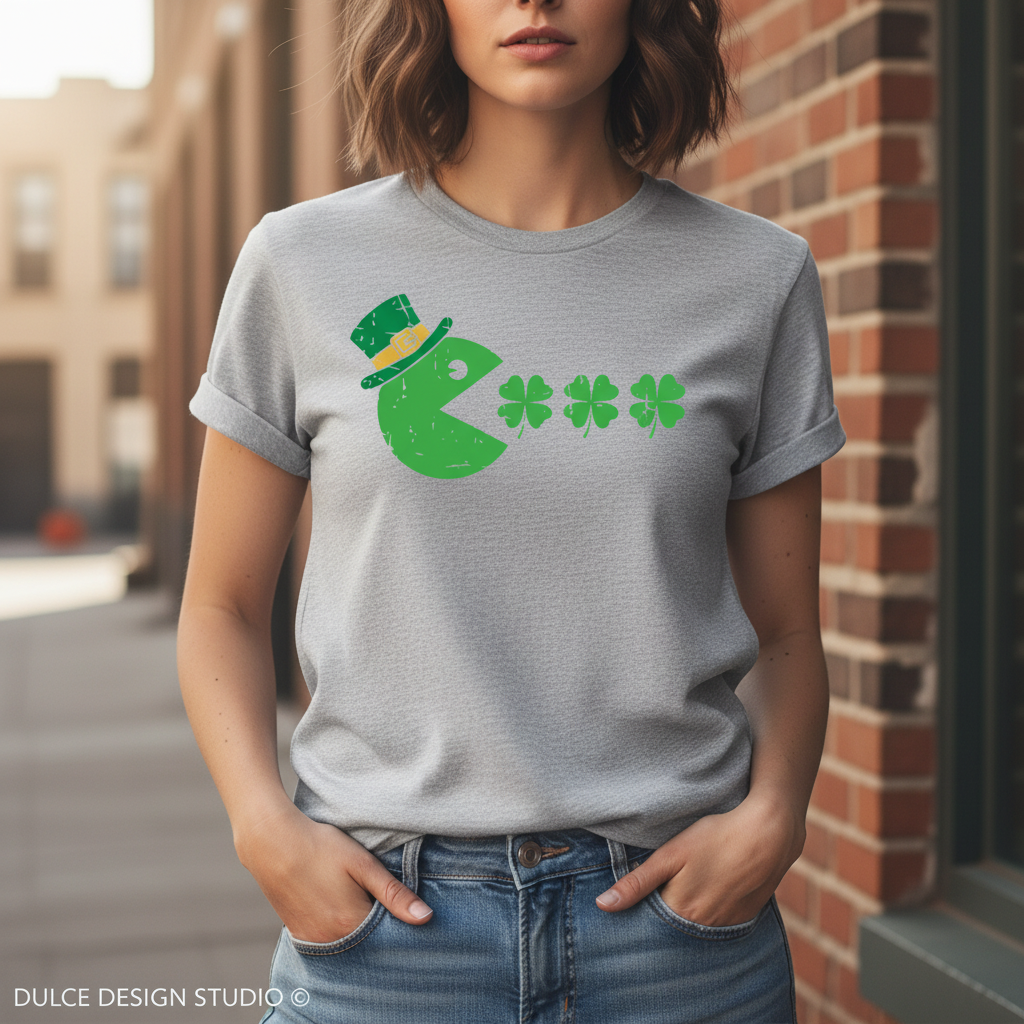 Pac-Man Shamrock Woman Athletic Heather