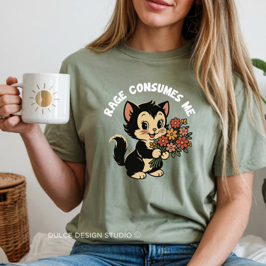Rage Consumes Me Vintage Cat Graphic Tee-  - Dulce Design Studio