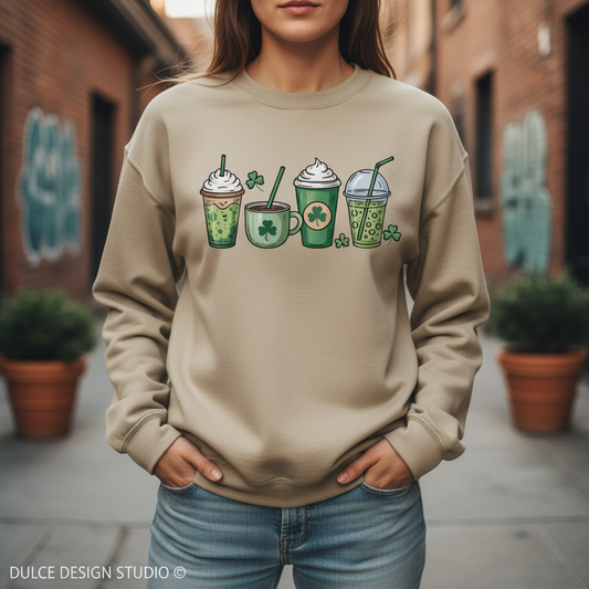Shamrock Coffee Drinks Woman Sand Sweatshirt
