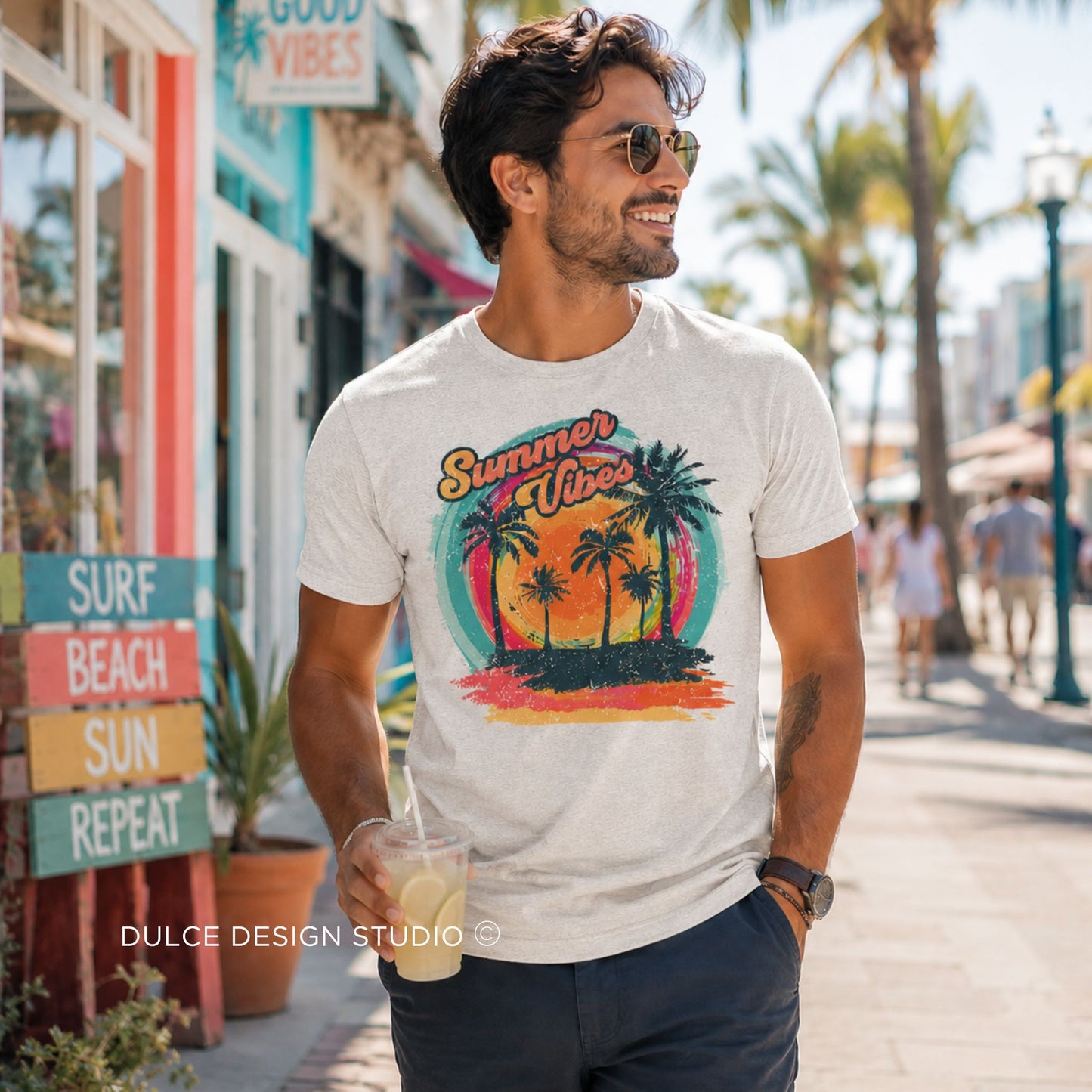 Retro Summer Vibes Tee – Tropical Sunset