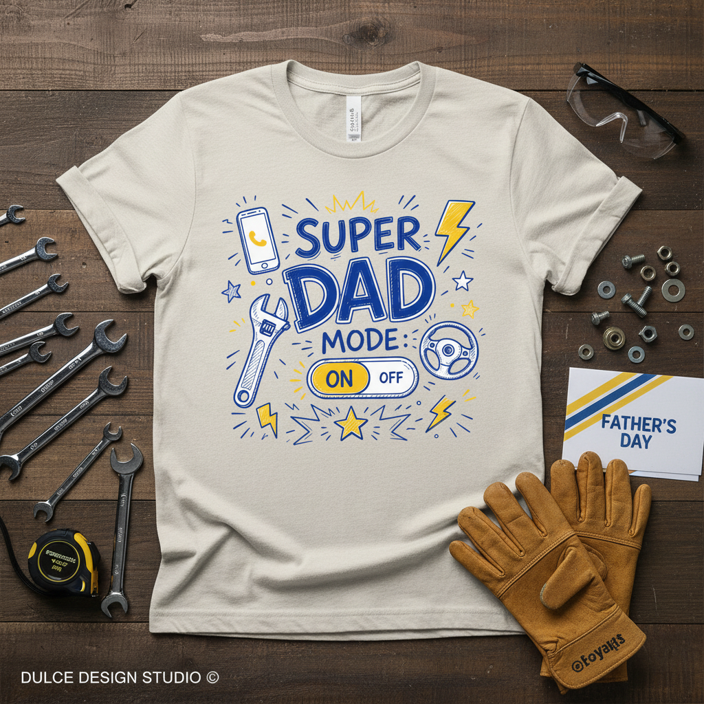 Super Dad Mode On – Heather Natural Flat Lay