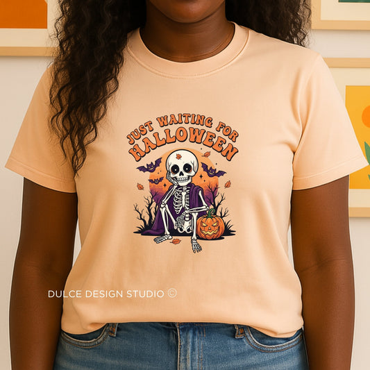 Halloween T-Shirt – Just Waiting for Halloween Skeleton Tee-  - Dulce Design Studio