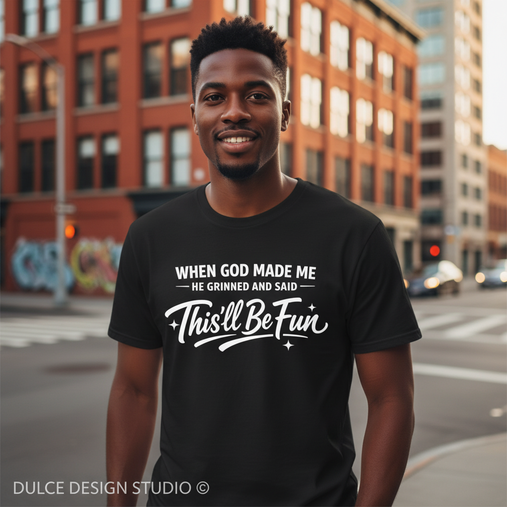 When God Made Me black shirt city mockup