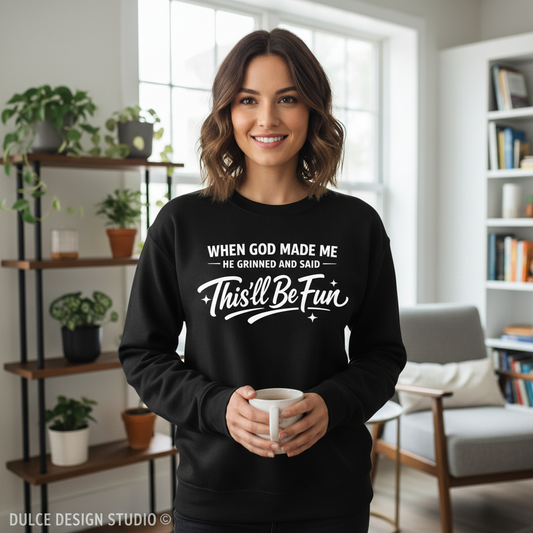 When God Made Me black sweatshirt mockup