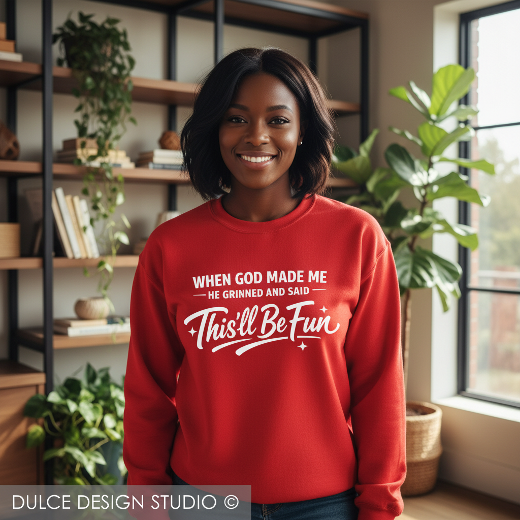 When God Made Me red sweatshirt mockup