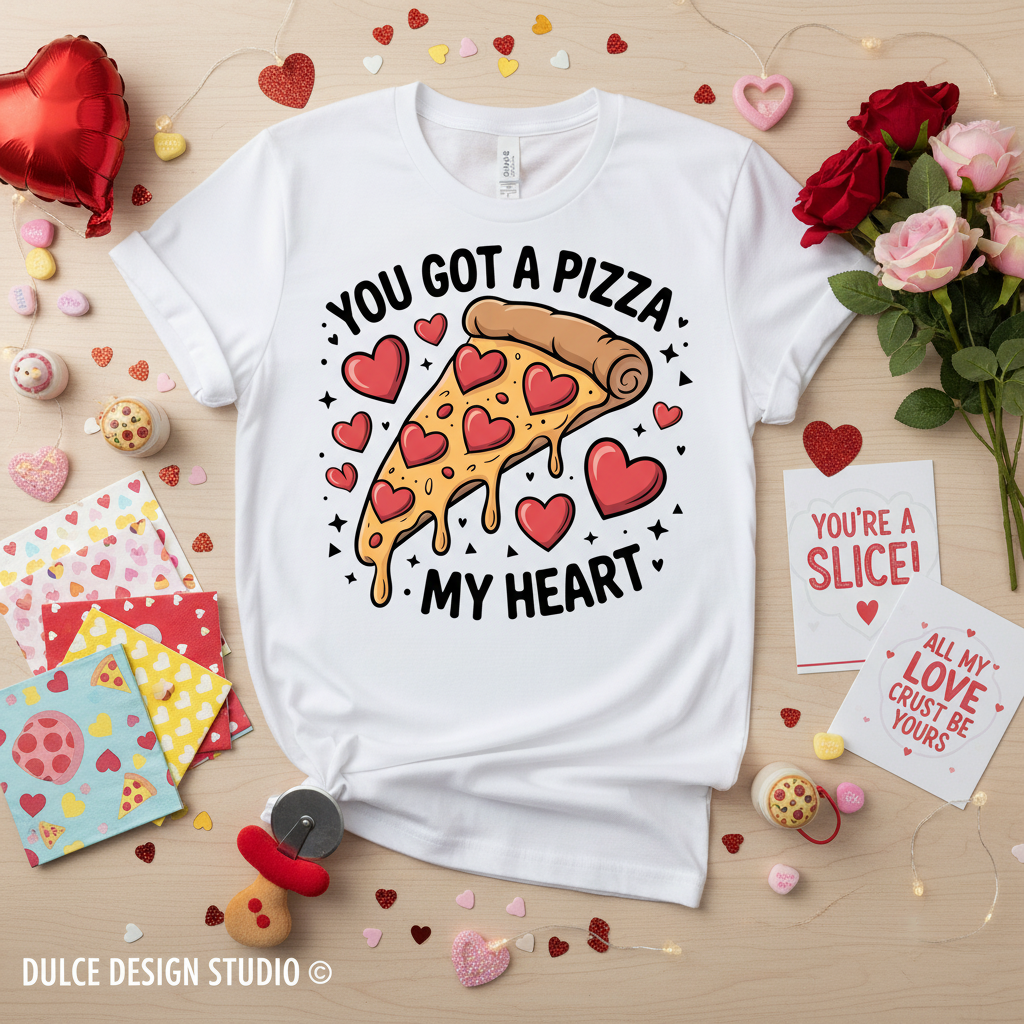 White Pizza My Heart Tee Flat Lay