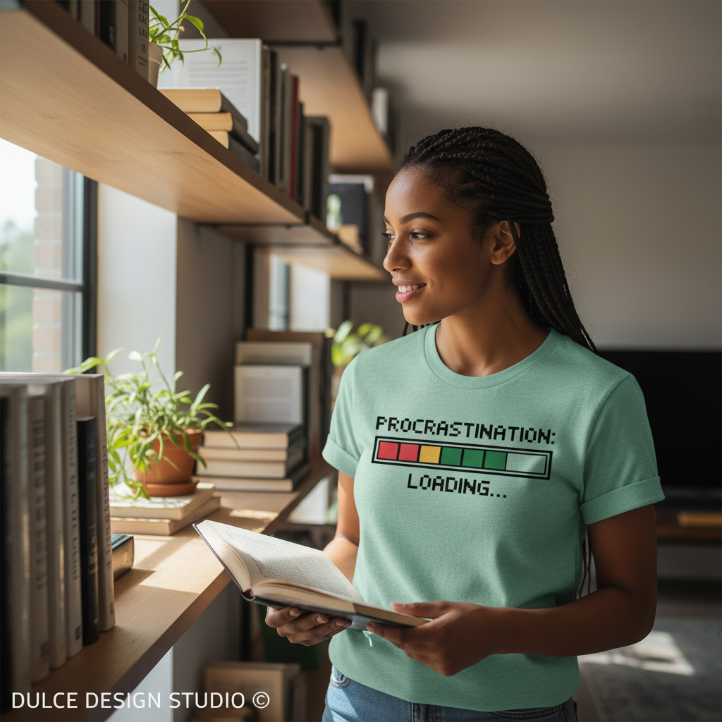 Woman wearing Heather Mint Procrastination Tee