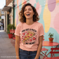Woman wearing Heather Peach Pizza My Heart Tee