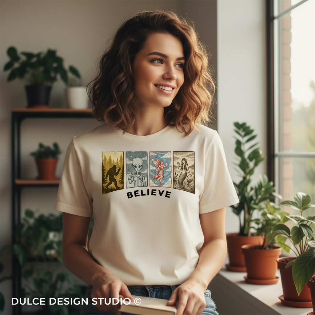 Woman wearing Soft Cream Believe Tee - No Coffee