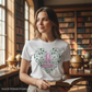 Woman wearing white t-shirt with History heart design